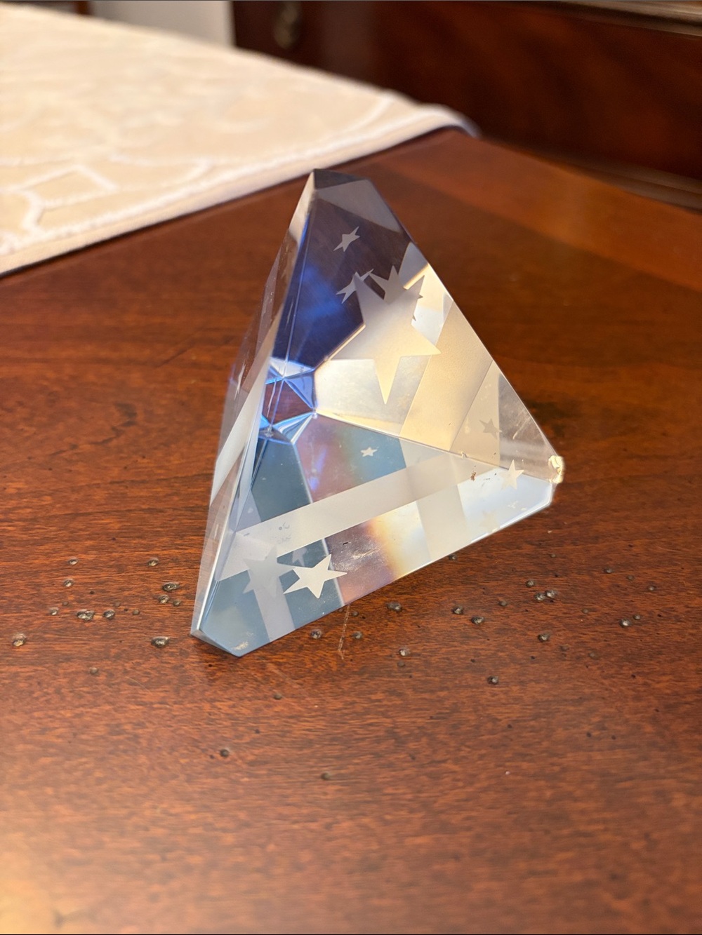 Crystal Star Pyramid Paperweight - Clear Blue Accent
